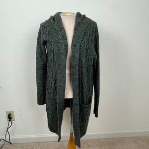 Merona Womens Cardigan Sweater Medium Open Front Hooded‎ Knit Pockets Green